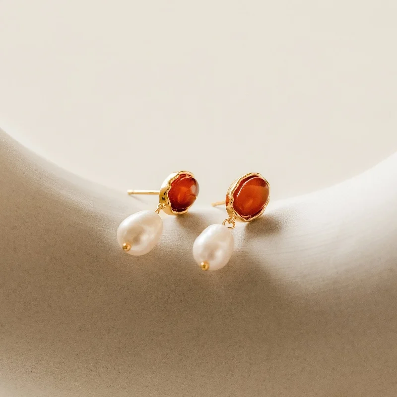 Women’s silver earrings-Carnelian Pearl Earrings