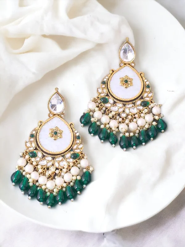 Women’s pearl drop earrings-Emerald Amulya Chandbalis