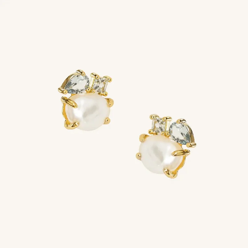 Women’s diamond stud earrings-Something Blue Pearl Studs