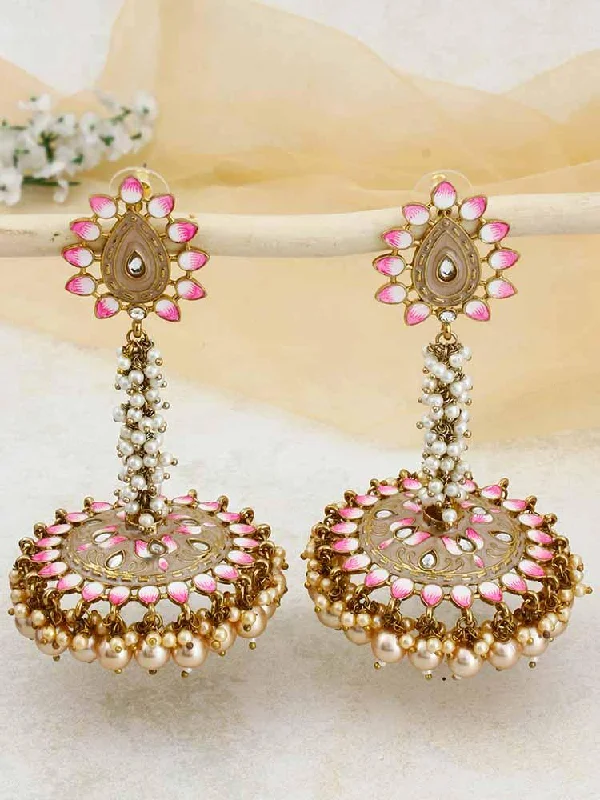 Women’s large diamond earrings-Golden Jacki Jhumkis - EOSS