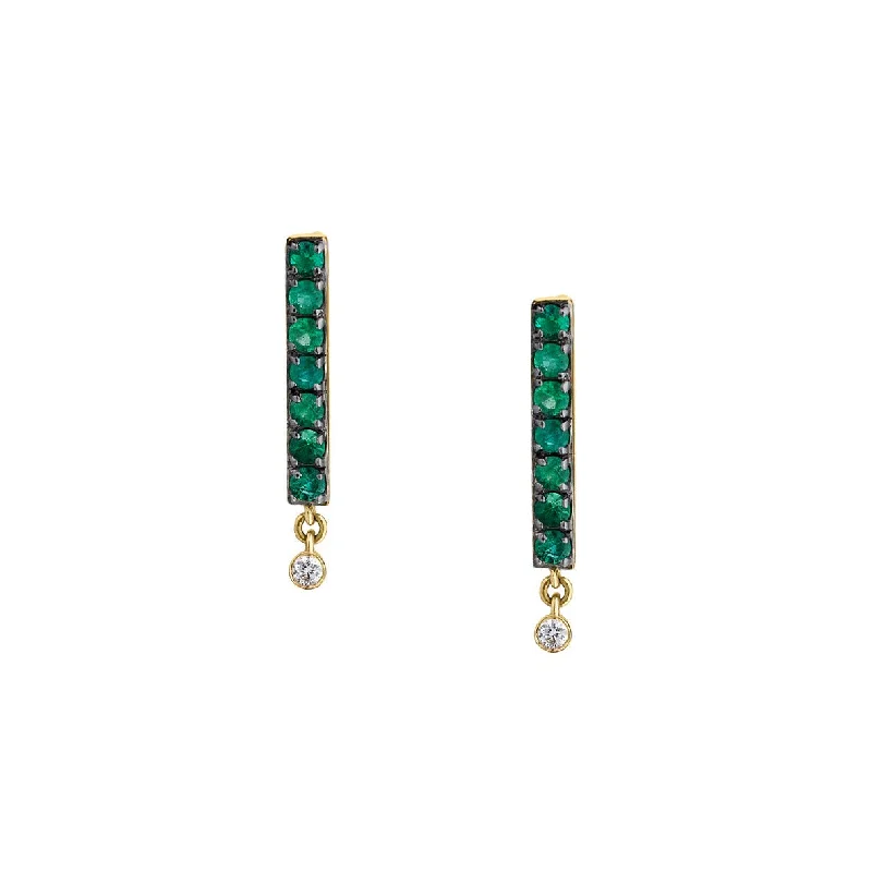 Women’s diamond hoop earrings-EMERALD & DIAMOND LINE DROP EARRINGS