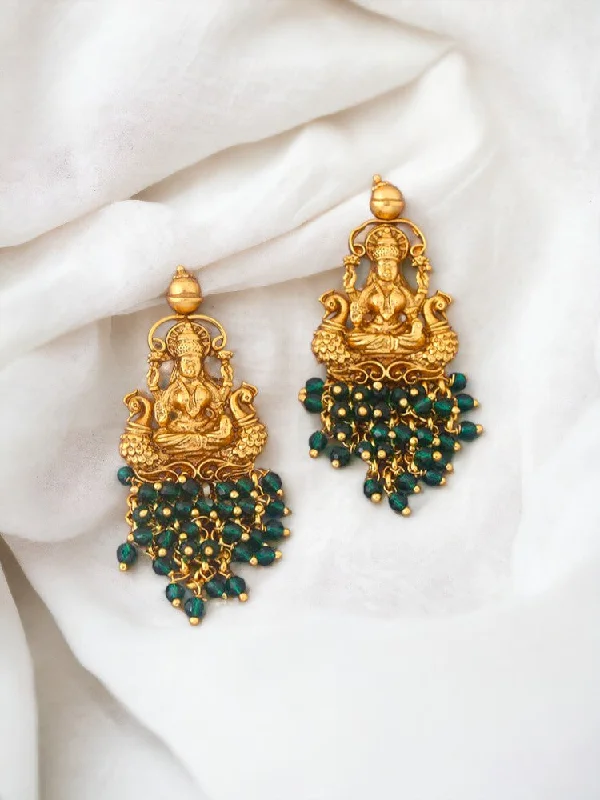 Women’s silver drop earrings-Emerald Saptamatrika Temple Danglers