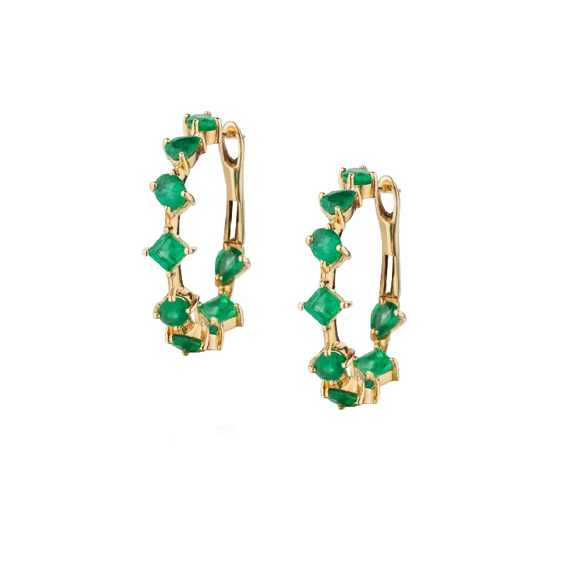 Women’s drop earrings-EMERALD HOOPS