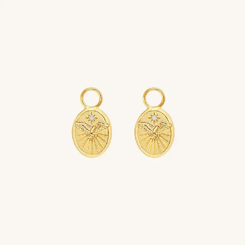 Women’s gold stud earrings-Soar Hawk Hoop Charm (Set of 2)