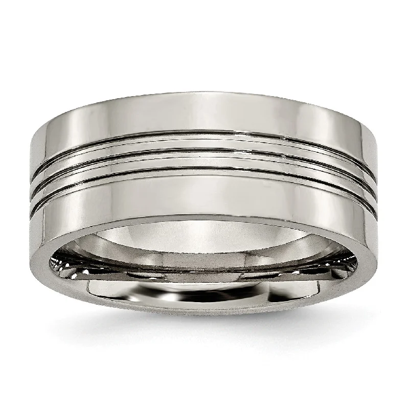 Women’s contemporary rings-Titanium Grooved 9mm Polished Band