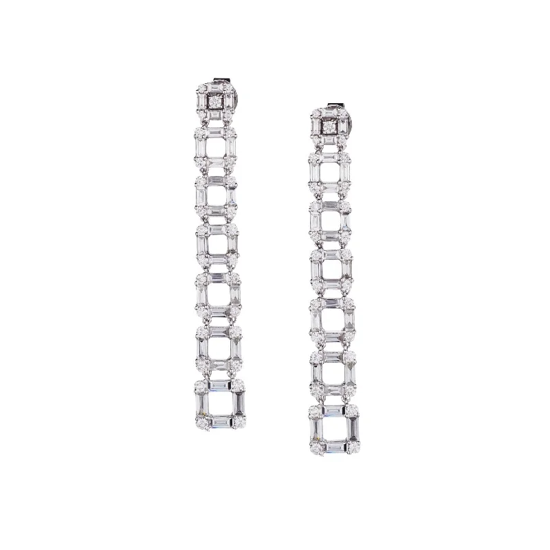 Women’s crystal drop earrings-BAGUETTE & ROUND DROP EARRINGS