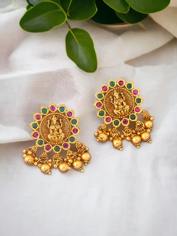 Women’s diamond drop earrings-Multicolor Renuka Temple Studs