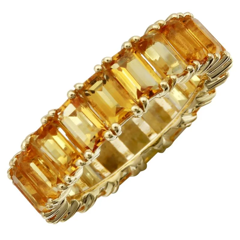 Women’s gold engagement rings-14k Gold Emerald Cut Citrine Eternity Band