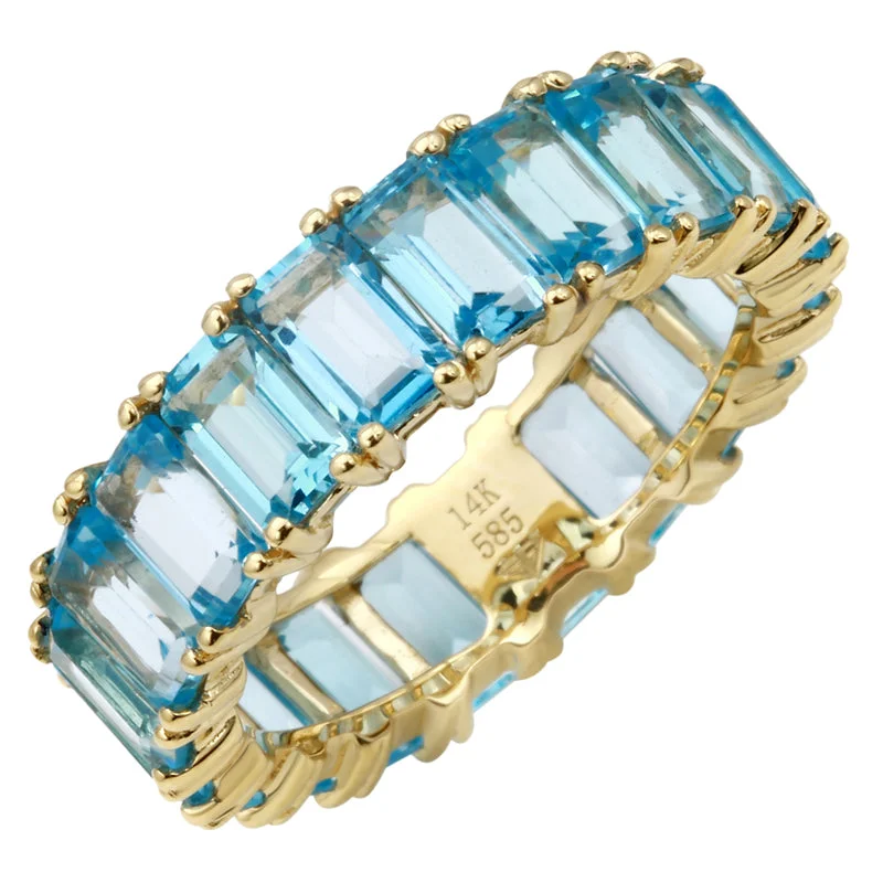 Women’s classic rings-14k Gold Emerald Cut Blue Topaz Eternity Band