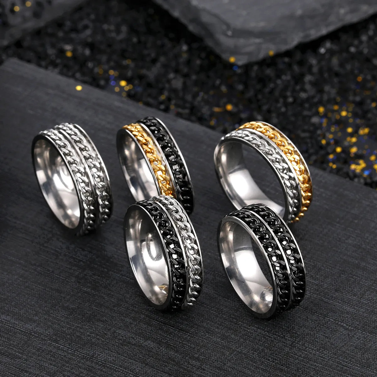 Women’s cluster rings-Fashion Letter 201 Stainless Steel No Inlaid Chain Gold Plated Unisex