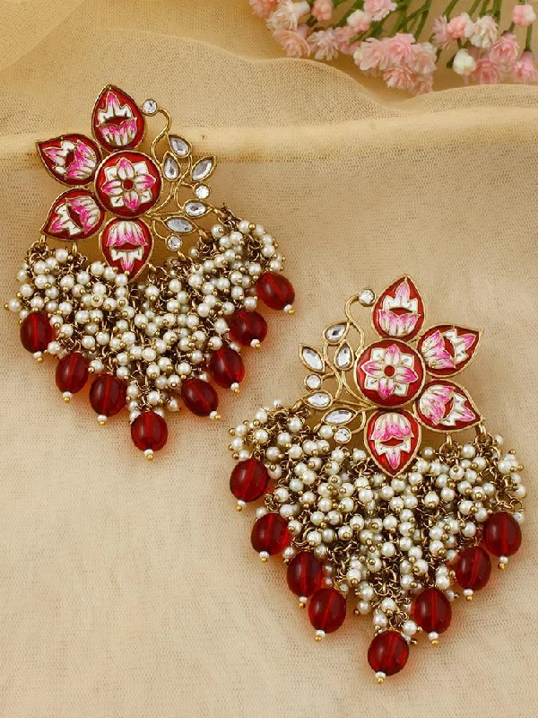 Women’s handmade earrings-Maroon Chakrika Danglers - EOSS