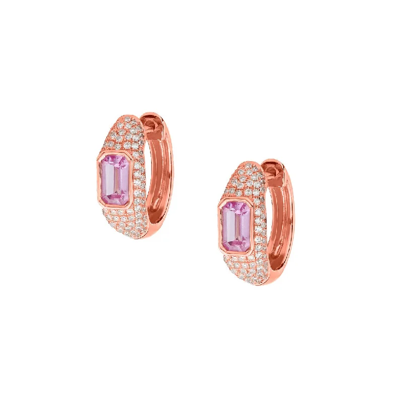 Women’s moonstone earrings-PINK SAPPHIRE & DIAMOND HUGGIE EARRINGS