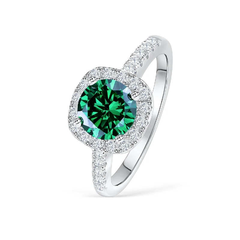 Women’s silver stacking rings-The Halo - Emerald