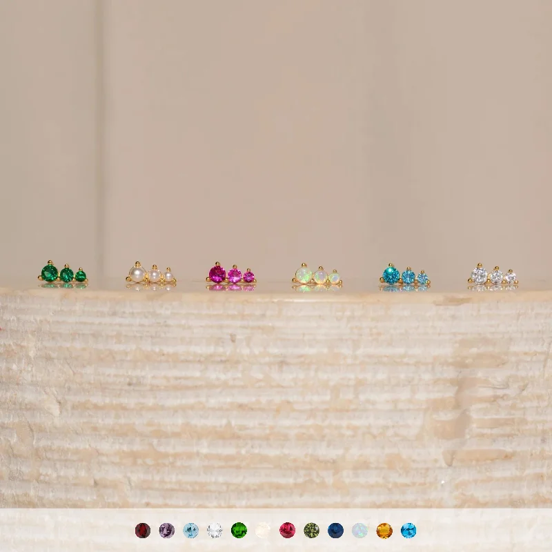 Women’s geometric earrings-Triple Birthstone Studs