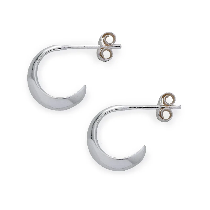 Women’s flower earrings-Silver Crescent Hoop Earrings