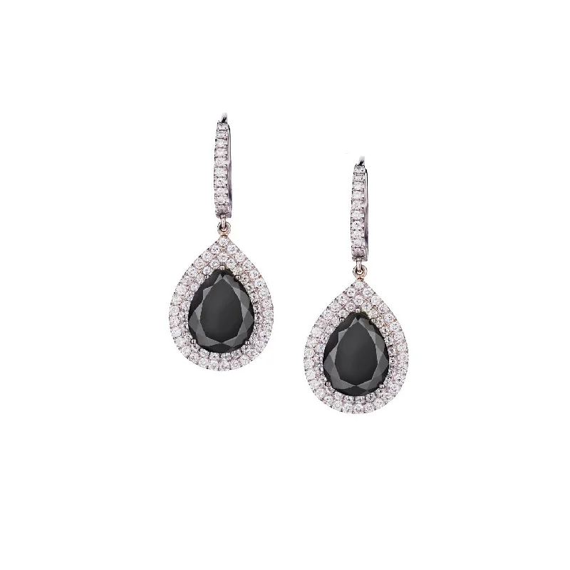 Women’s unique earrings-BLACK & WHITE DIAMOND TEARDROP EARRINGS