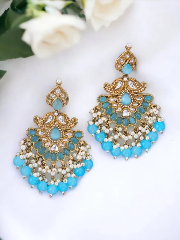 Women’s white gold earrings-Turquoise Bhumika Ethnic Danglers