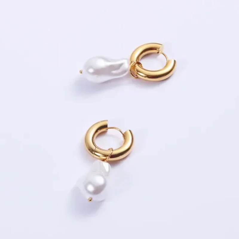 Women’s unique earrings-Hanging Pearl Hoop Earrings