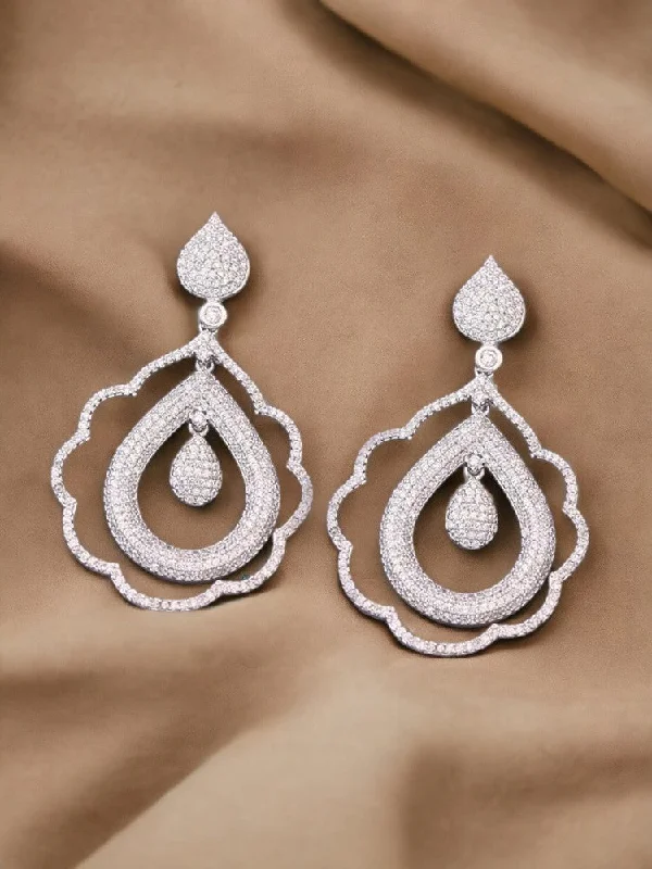 Women’s oval earrings-Silver Tonje Zirconia Danglers