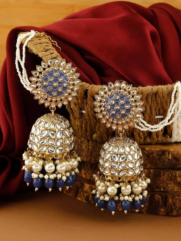 Women’s delicate earrings-Navy Maharani Sahara Jhumkis - EOSS