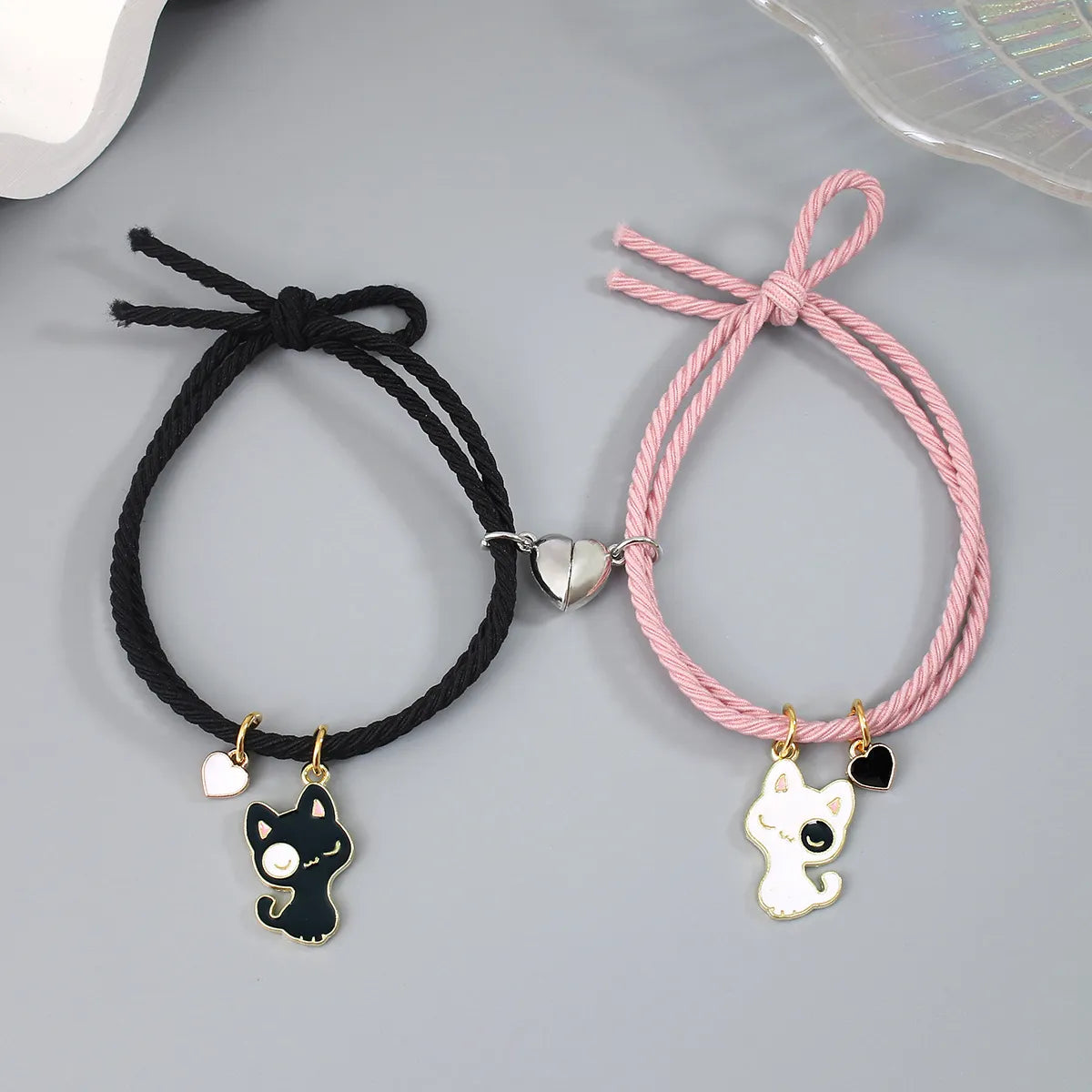 Women’s gemstone bangles-Cute Animal Stainless Steel Rubber Band Rope Handmade Couple Wristband