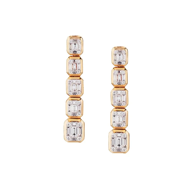 Women’s round hoop earrings-BAGUETTE & ROUND DIAMOND DROP EARRINGS