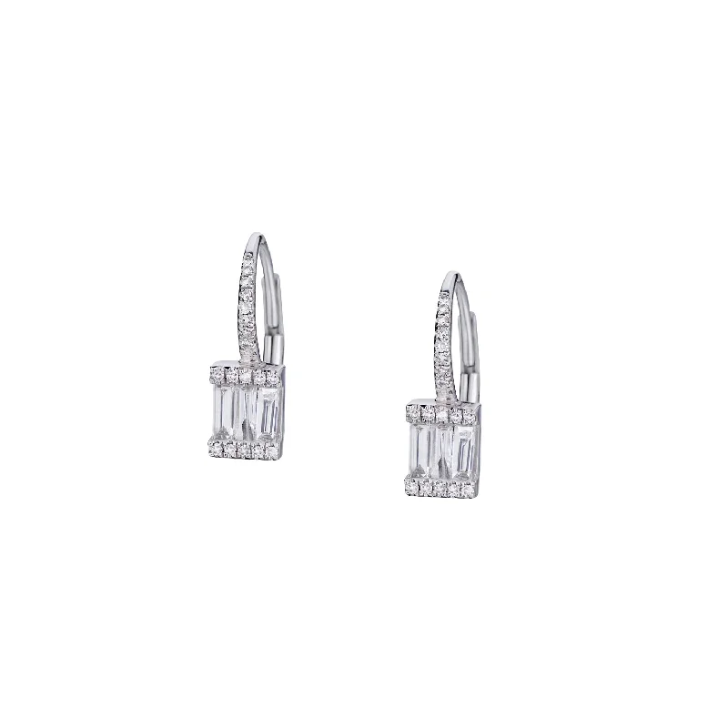 Women’s chain earrings-BAGUETTE & DIAMOND LEVER BACK EARRINGS