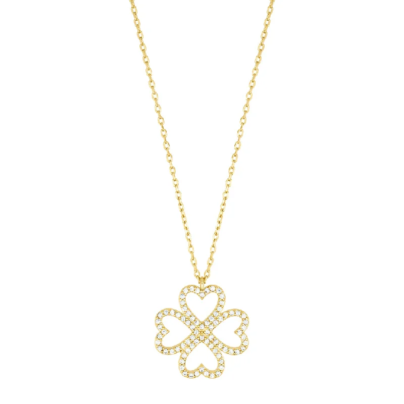 Women’s flower-shaped necklaces-Heart-Shaped Pave Clover Necklace