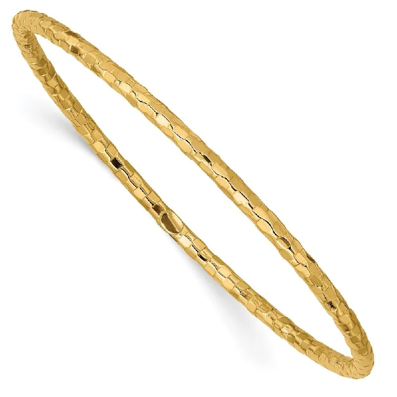 Women’s bangles-14k Yellow Gold 3mm Textured Slip-on Bangle Bracelet, 8"