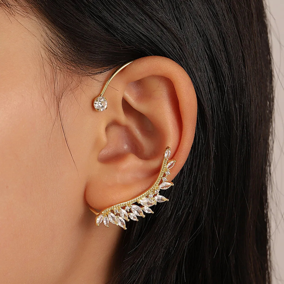 Women’s hoop earrings-Fashion Leaves Alloy Plating Artificial Rhinestones Ear Clips