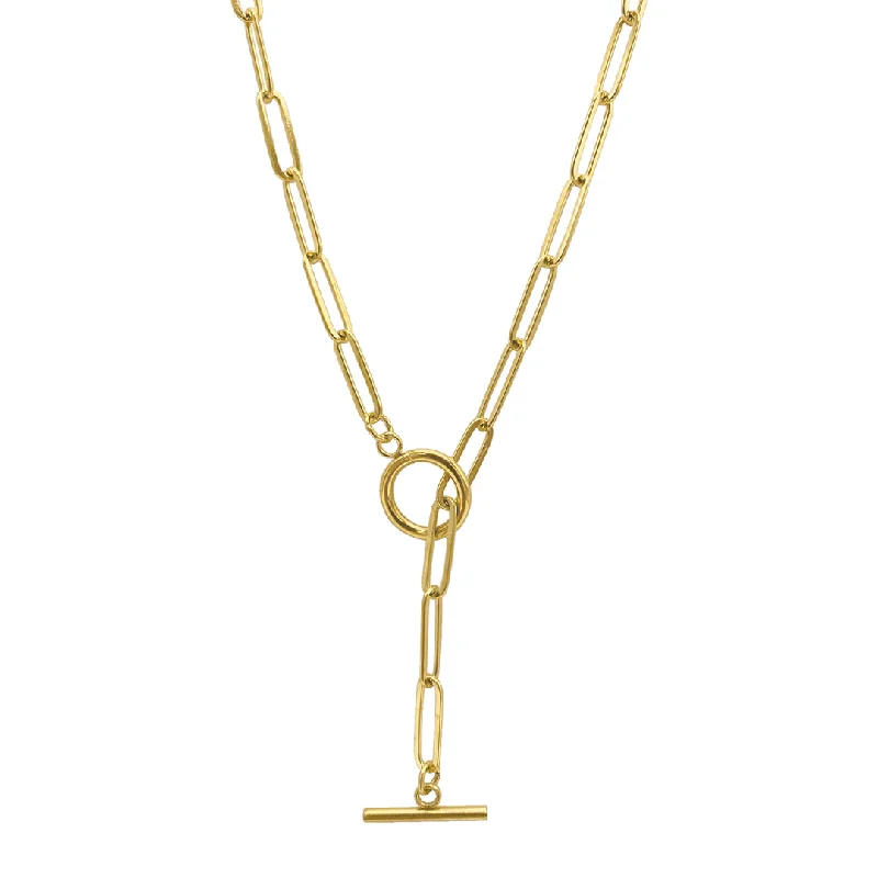 Women’s chain necklaces-Tarnish Resistant 14k Gold Plated Slide Thru Paper Clip Chain Lariat