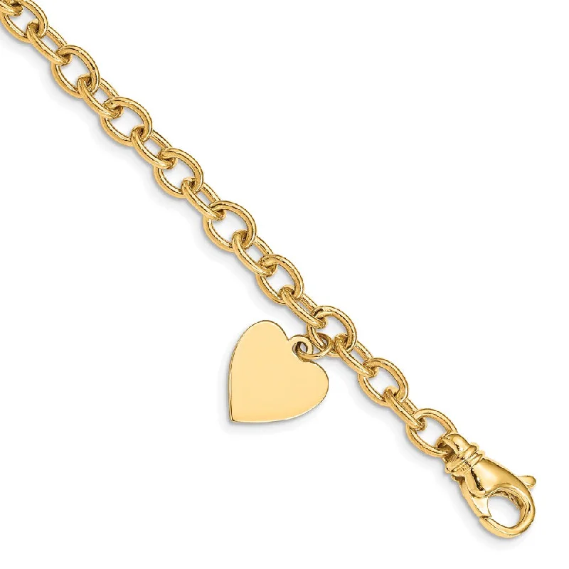 Women’s chic bangles-14k Link w/ Heart Charm Bracelet-WBC-LK312-7.5