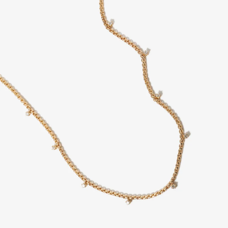 Women’s luxury gold necklaces-Nine Prong Diamond Small Box Chain Necklace