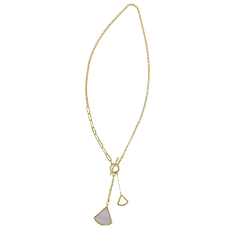 Women’s statement necklaces-Tarnish Resistant 14k Gold Plated Mixed Chain Toggle Y- Ginko Leaf Drop Necklace