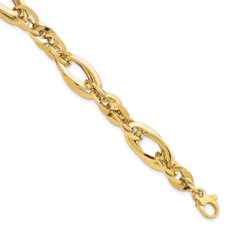 Women’s minimalistic bangles-14k Yellow Gold 10mm Fancy Link Bracelet, 7" w/0.75in Extender, 7"