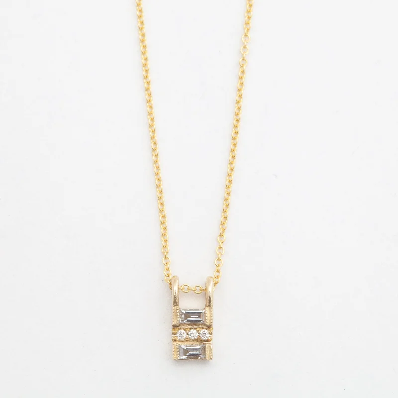 Women’s personalized name necklaces-Diamond Baguette Reflection Necklace