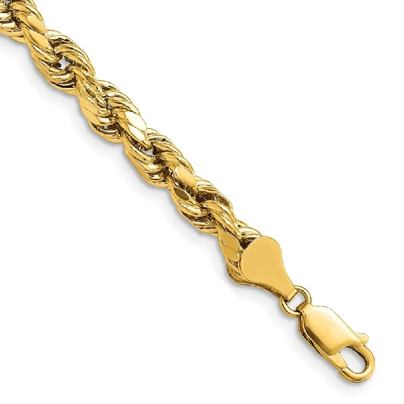 Women’s personalized bracelets-14k Yellow Gold 5.5mm Semi-solid Diamond-Cut Rope Chain Bracelet, 7"