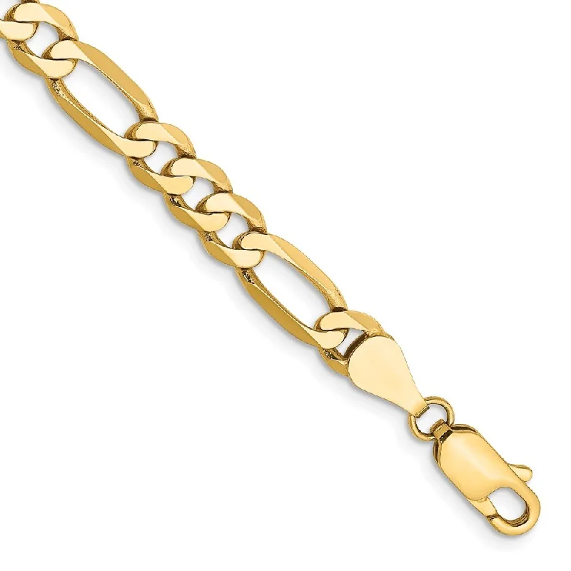 Women’s diamond-studded bangles-14k Yellow Gold 5.25mm Flat Figaro Chain Bracelet, 7"