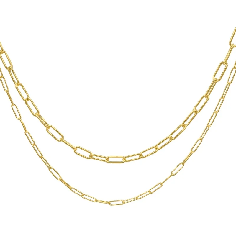 Women’s zodiac necklaces-14k Gold Plated 3mm and 4mm Paper Clip Chain Set