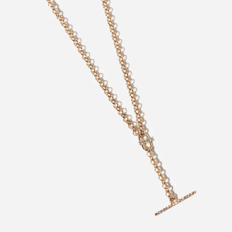 Women’s statement gold necklaces-Diamond Open Link & Pavé Diamond Toggle Rolo Chain Lariat