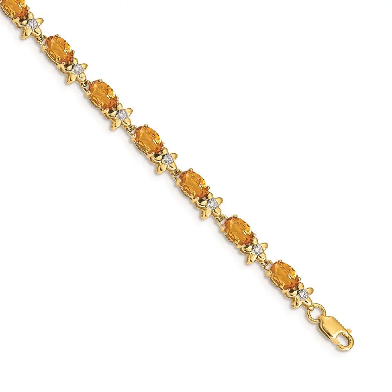 Women’s designer bracelets-14k Floral Diamond and Citrine Bracelet-WBC-BM4495-CI-010-YA