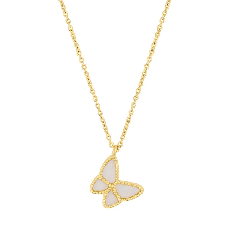 Women’s rose gold pendant necklaces-14K Gold Plated White Butterfly Necklace