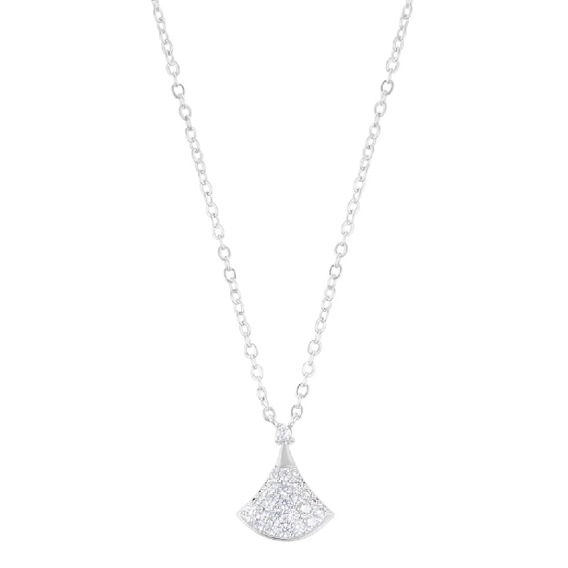 Women’s gemstone pendant necklaces-Sterling Silver Plated Pave CZ Leaf Pendant Necklace