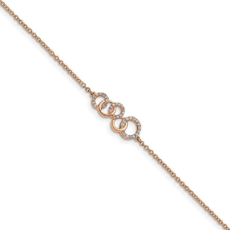 Women’s rose gold bracelets-14k Rose Gold Diamond Circles w/Star Dangle 7in Bracelet-WBC-BM6903-015-RA