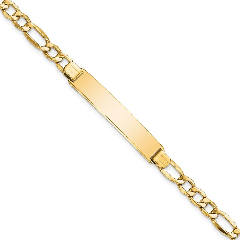 Women’s designer bracelets-14k Polished Semi-Solid Figaro ID Bracelet-WBC-DCID135-7