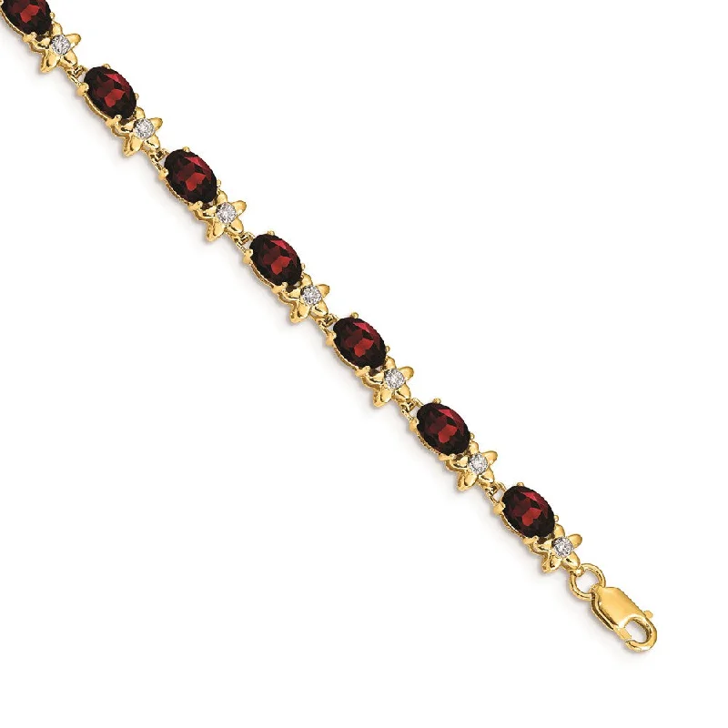 Women’s gemstone bangles-14k Floral Diamond and Garnet Bracelet-WBC-BM4495-GA-010-YA