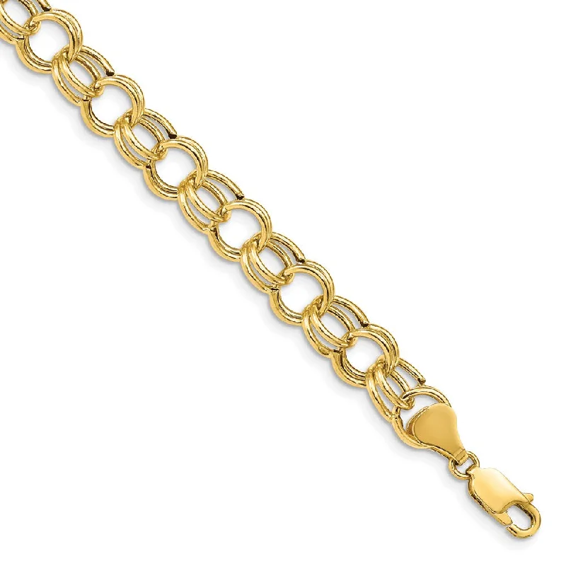 Women’s custom gold bracelets-14k Hollow Double Link Charm Bracelet-WBC-DO520-7