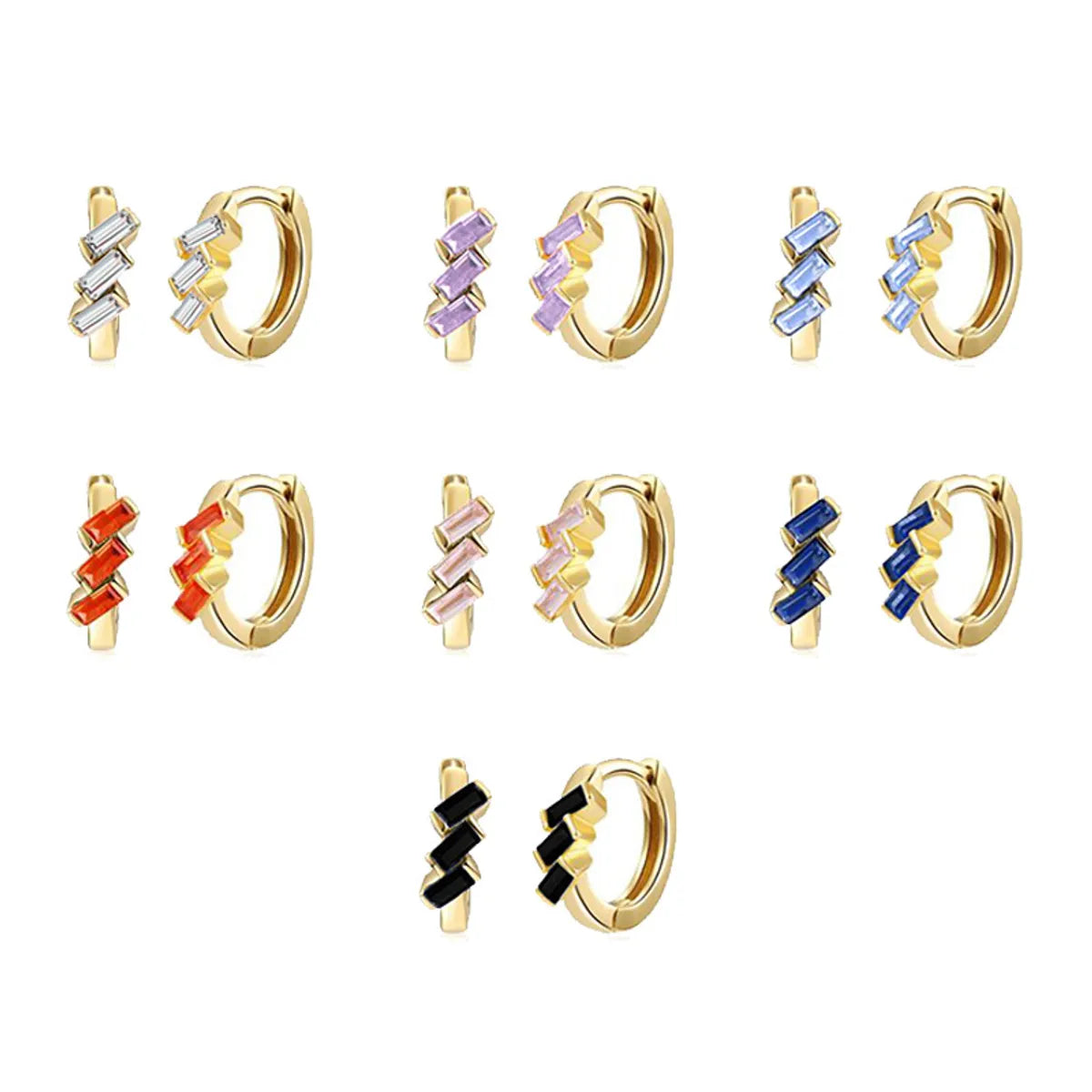 Women’s minimalist earrings-Cross-border European And American Fashion Geometric Multicolor Rectangular Zircon Copper Ear Clip