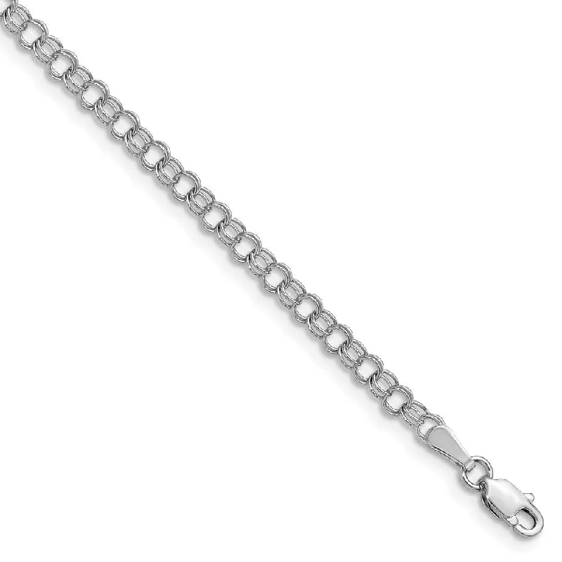 Women’s silver bangles with charms-14k White Gold 3.5mm Solid Double Link Charm Bracelet, 7"