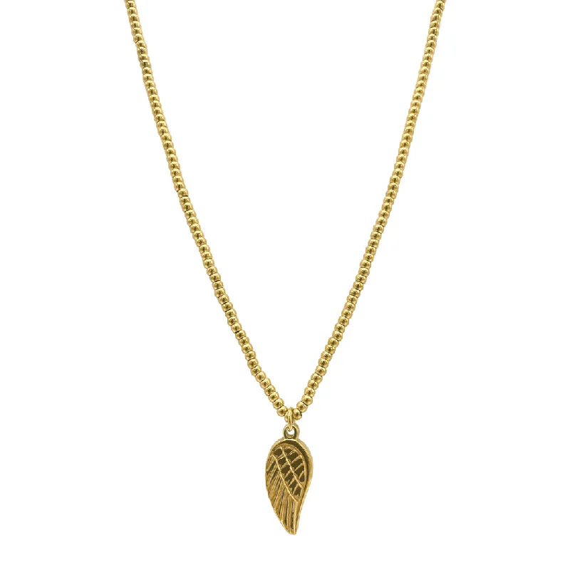 Women’s custom nameplate necklaces-Tarnish Resistant 14k Gold Plated Beaded Necklace with Wing Charm